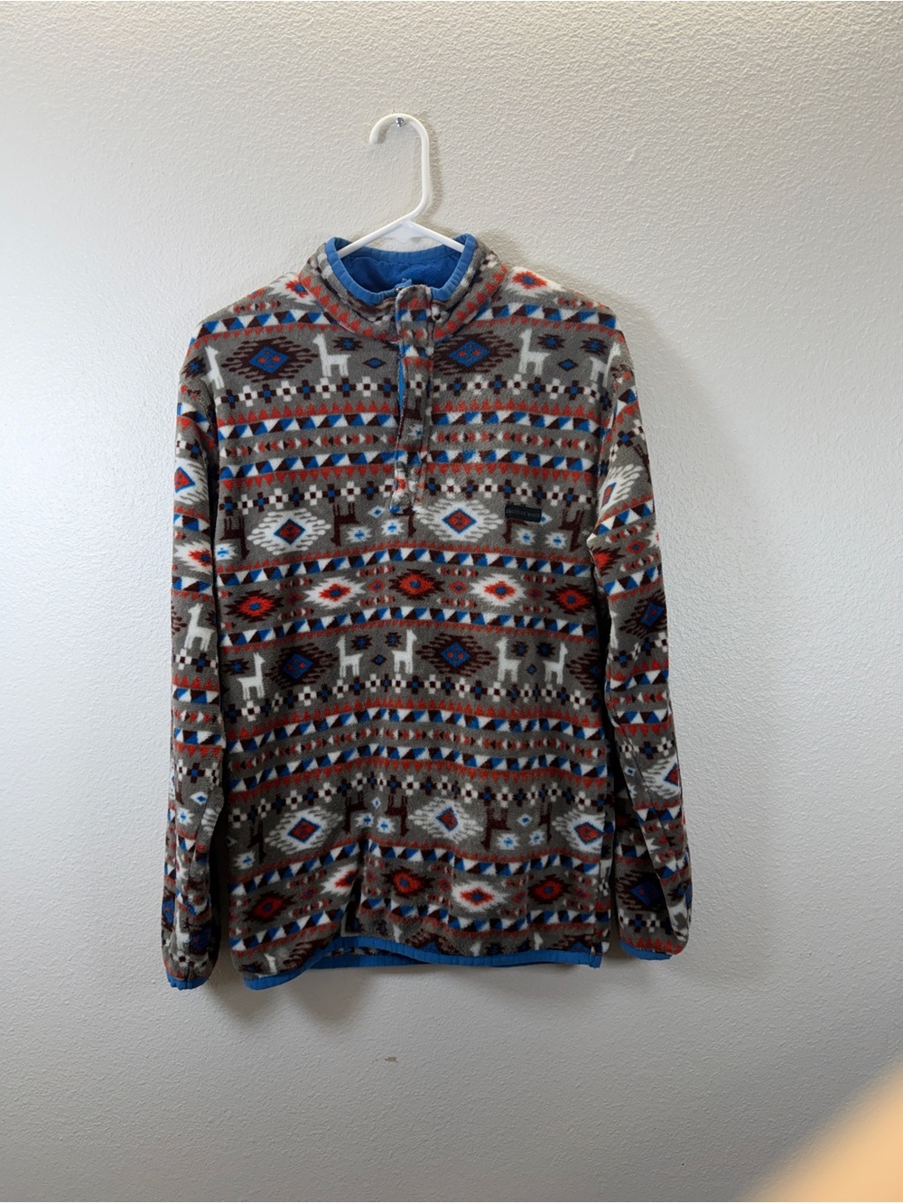 J. Crew Men's Aztec Zip-Up Fleece Sweater - Brown, Blue, Red